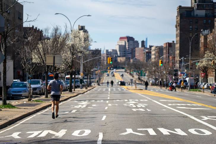 A runner on Grand Concourse in the Bronx, where some streets were closed to vehicular traffic.